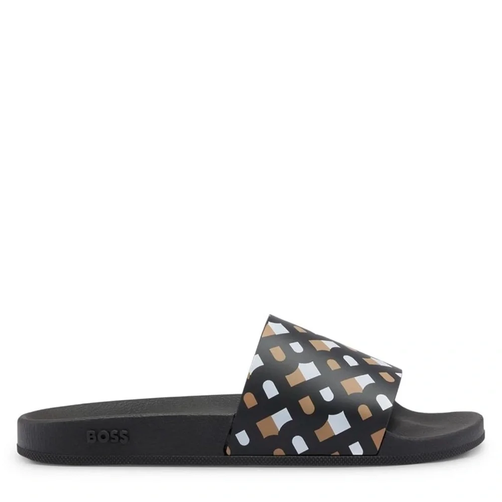 NWT BOSS Mens Bay it Monogram slides with contoured footbed Size size 42